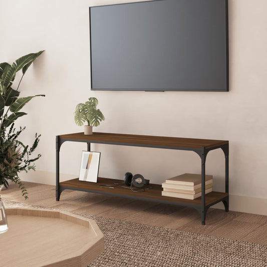 TV-taso ruskea tammi 100x33x41 cm tekninen puu ja teräs - Sisustajankoti.fi