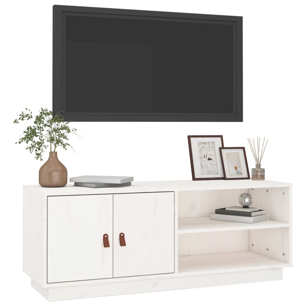 TV-taso valkoinen 105x34x40 cm täysi mänty - Sisustajankoti.fi