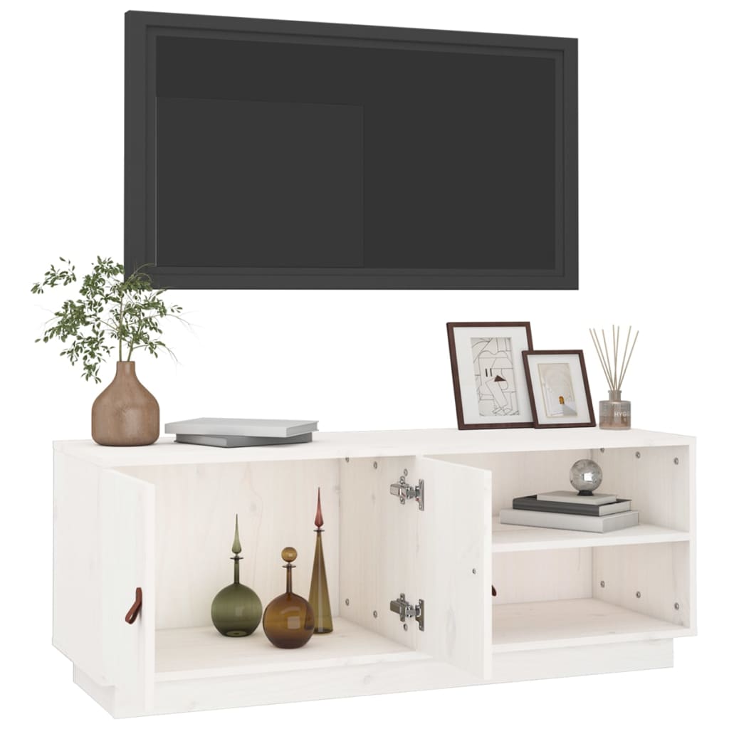 TV-taso valkoinen 105x34x40 cm täysi mänty - Sisustajankoti.fi