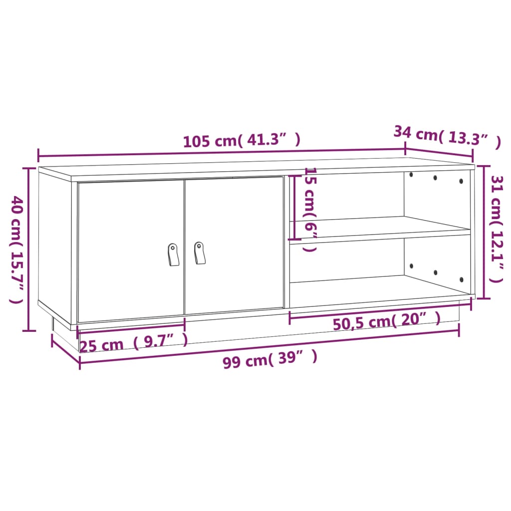 TV-taso hunajanruskea 105x34x40 cm täysi mänty - Sisustajankoti.fi