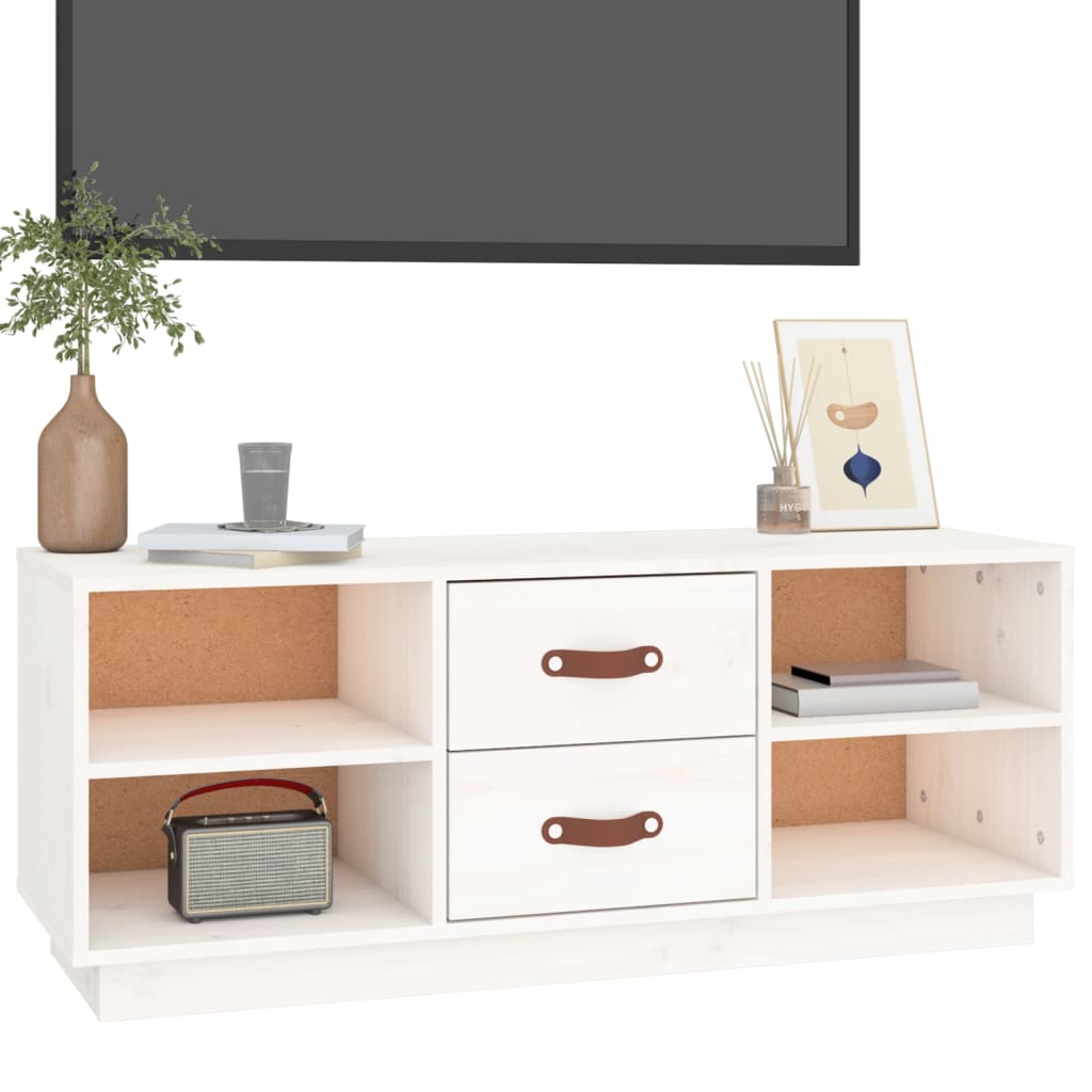 TV-taso valkoinen 100x34x40 cm täysi mänty - Sisustajankoti.fi