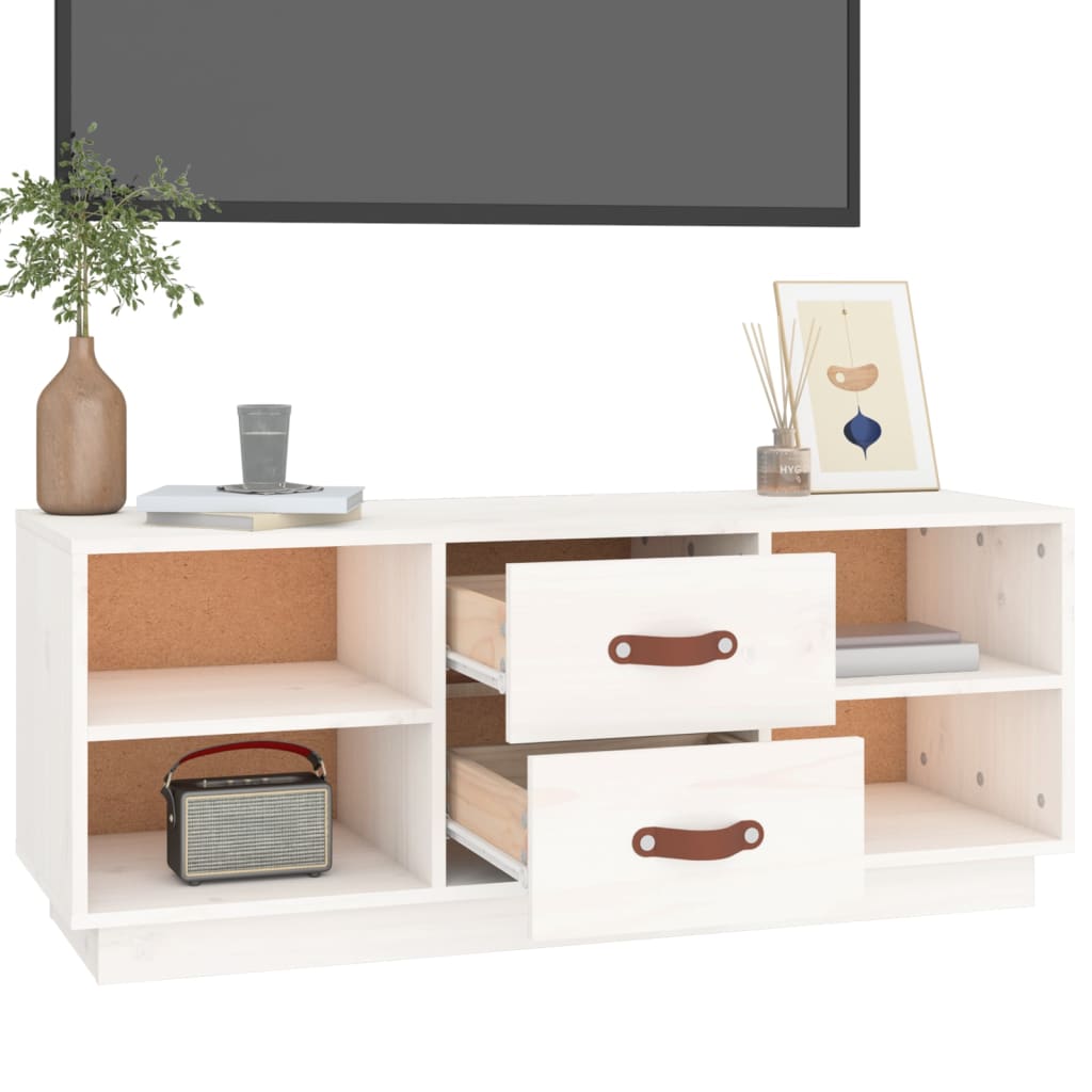 TV-taso valkoinen 100x34x40 cm täysi mänty - Sisustajankoti.fi
