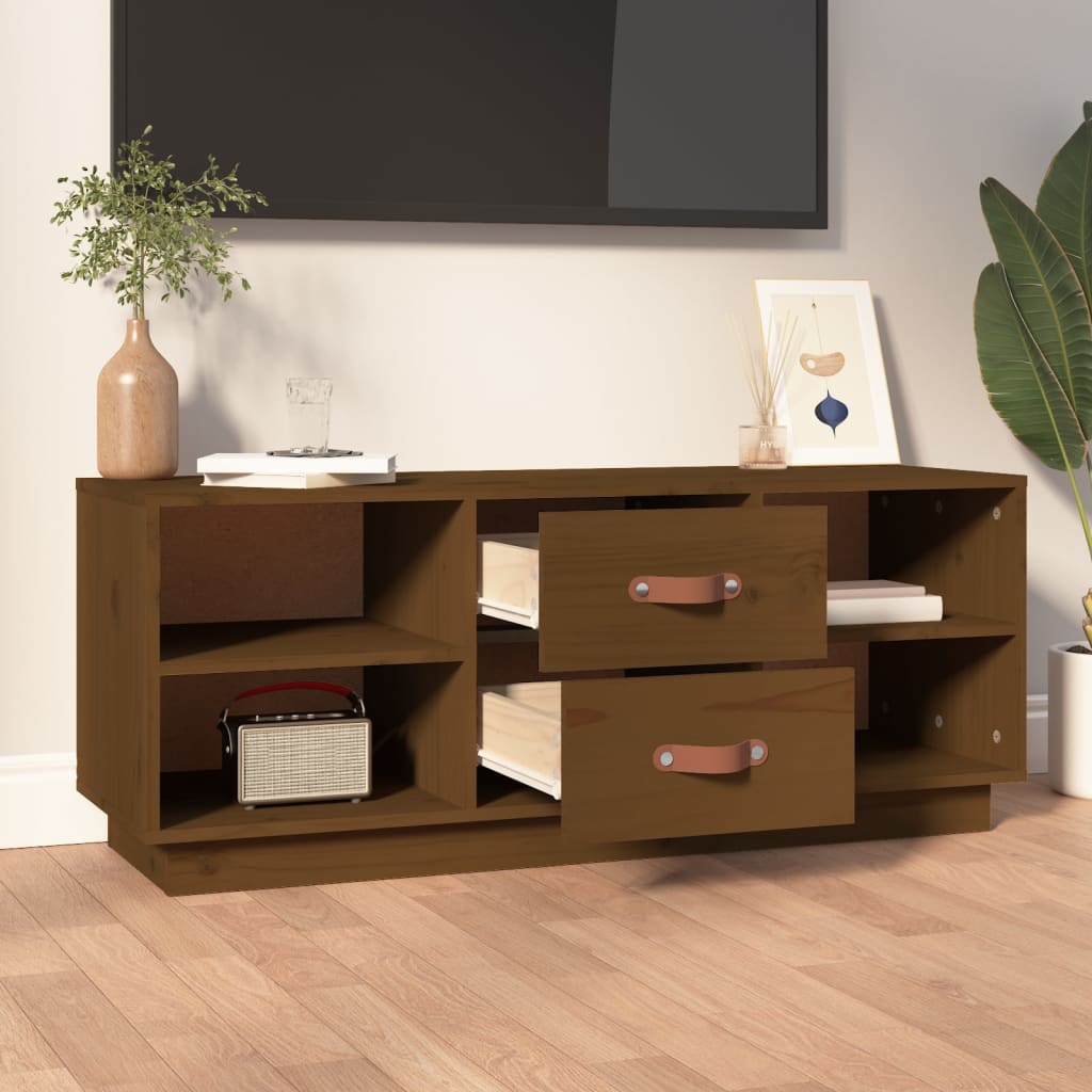 TV-taso hunajanruskea 100x34x40 cm täysi mänty - Sisustajankoti.fi