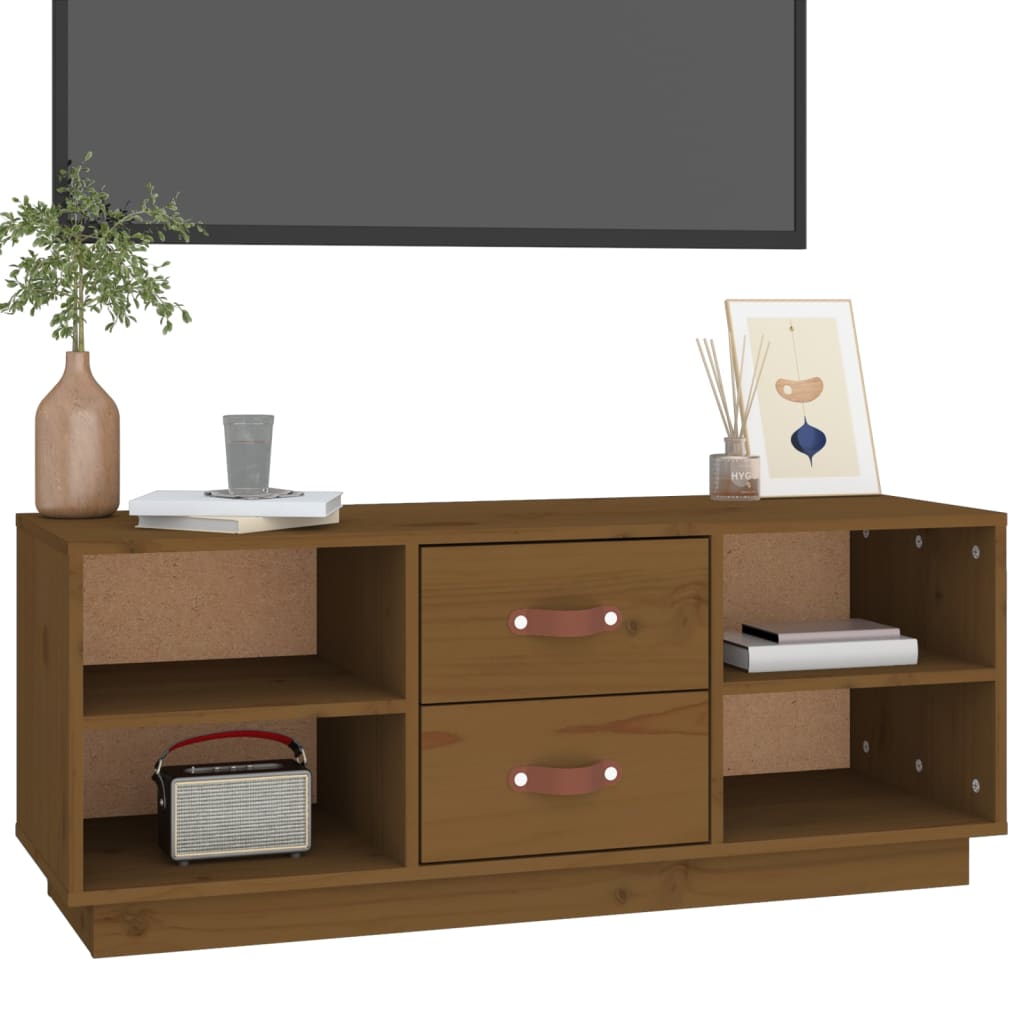 TV-taso hunajanruskea 100x34x40 cm täysi mänty - Sisustajankoti.fi