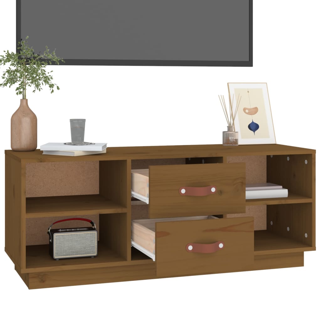 TV-taso hunajanruskea 100x34x40 cm täysi mänty - Sisustajankoti.fi