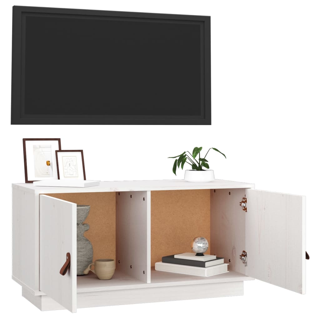 TV-taso valkoinen 80x34x40 cm täysi mänty - Sisustajankoti.fi