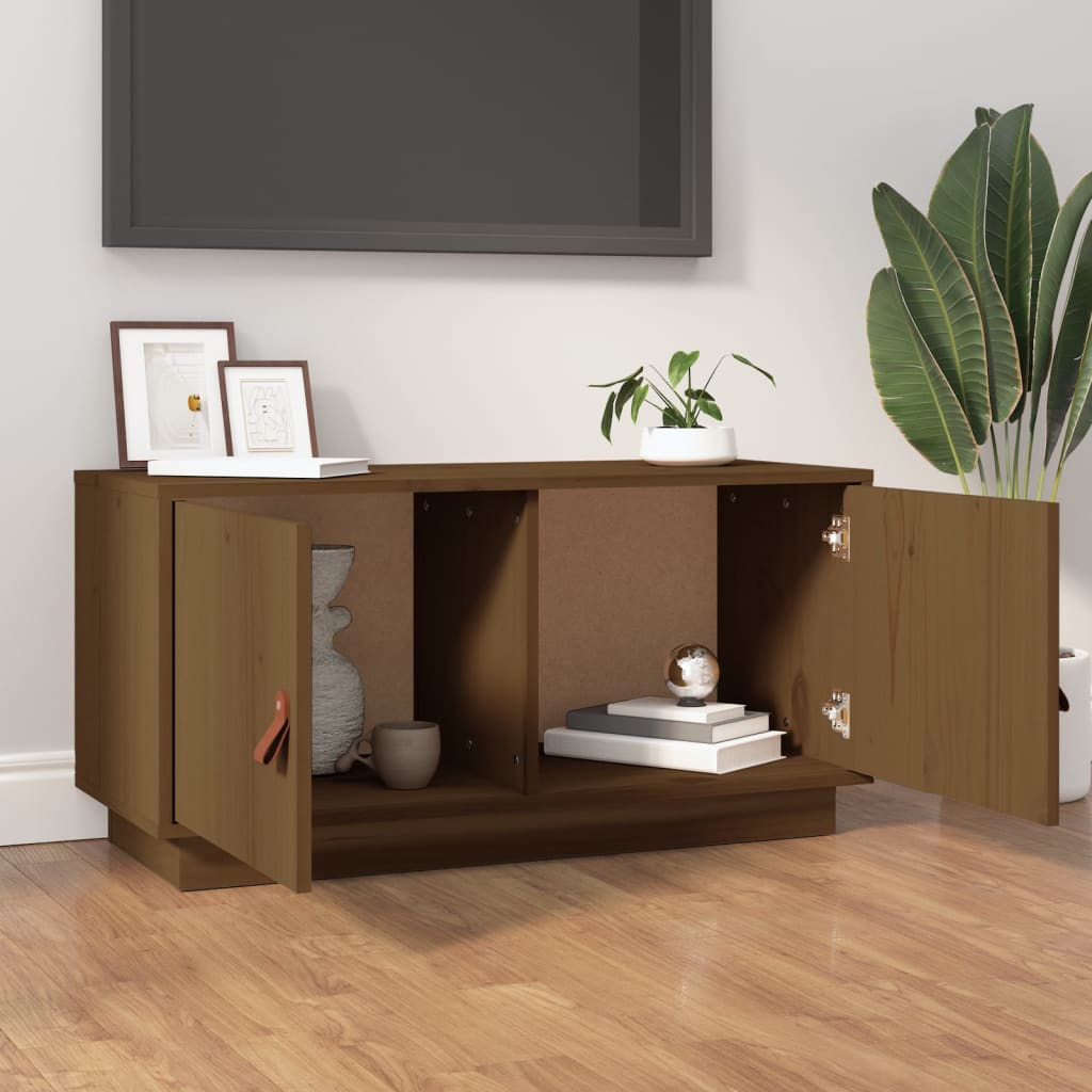TV-taso hunajanruskea 80x34x40 cm täysi mänty - Sisustajankoti.fi