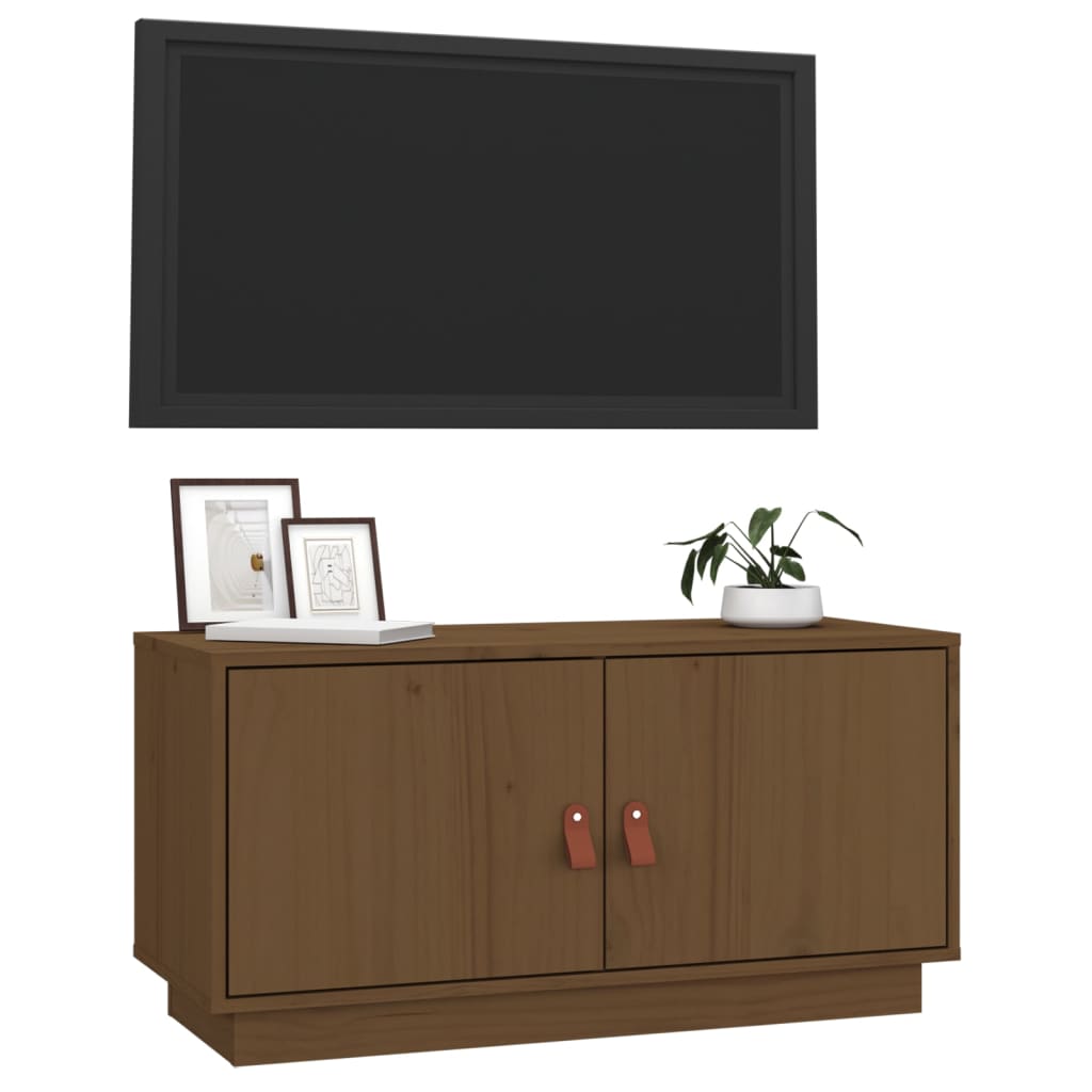 TV-taso hunajanruskea 80x34x40 cm täysi mänty - Sisustajankoti.fi