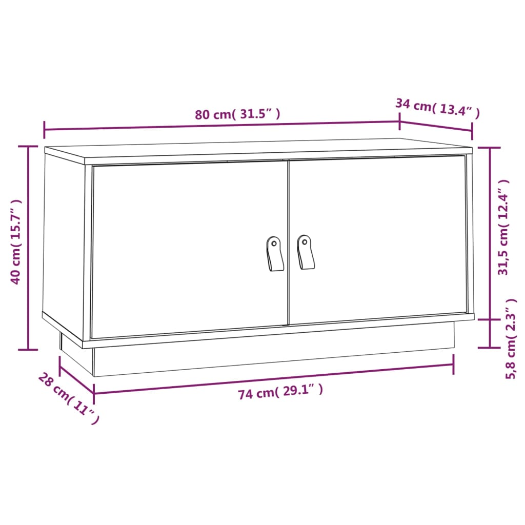 TV-taso hunajanruskea 80x34x40 cm täysi mänty - Sisustajankoti.fi