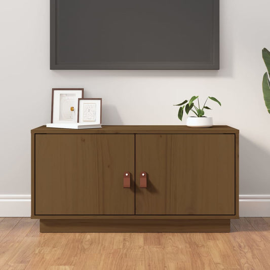 TV-taso hunajanruskea 80x34x40 cm täysi mänty - Sisustajankoti.fi