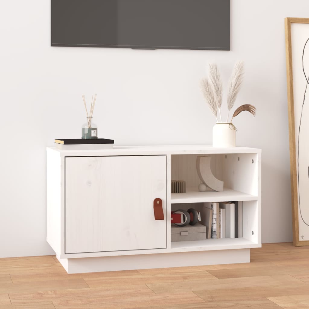TV-taso valkoinen 70x34x40 cm täysi mänty - Sisustajankoti.fi