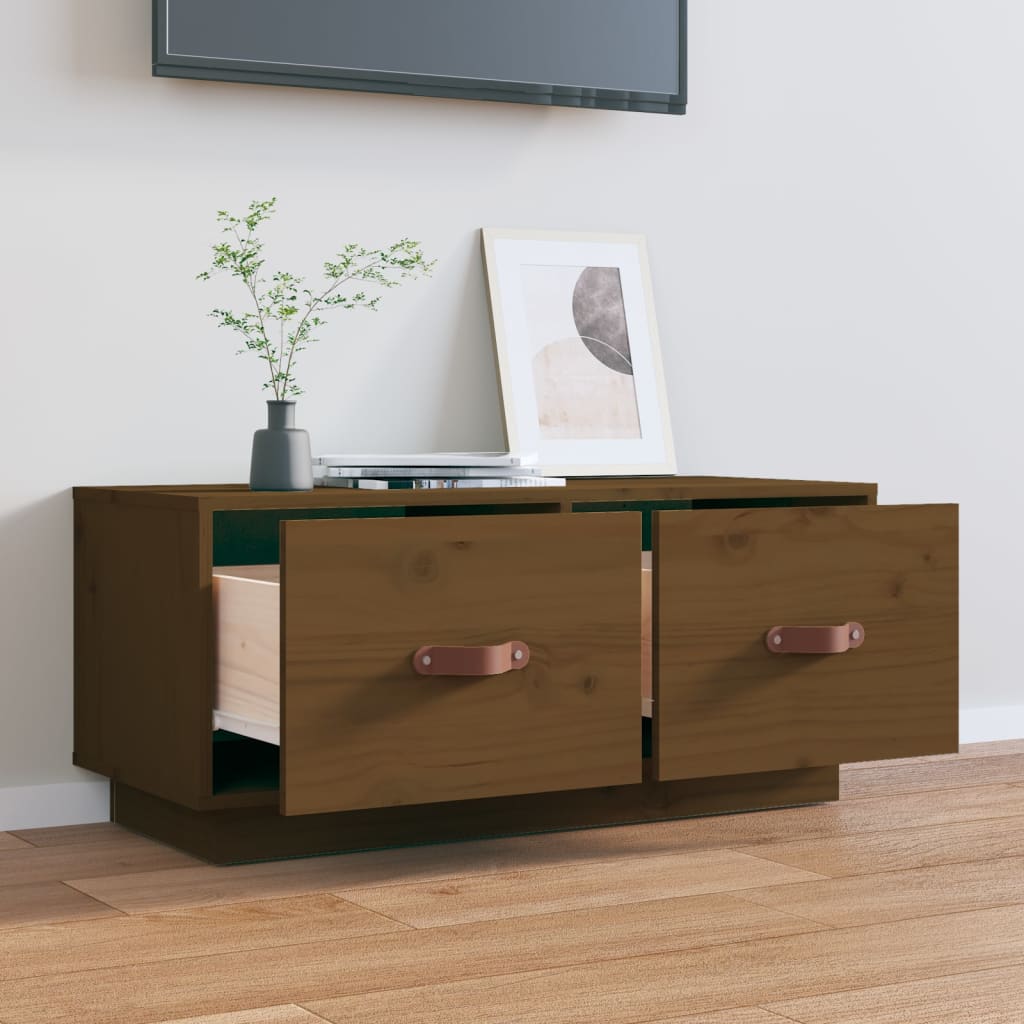 TV-taso hunajanruskea 80x34x35 cm täysi mänty - Sisustajankoti.fi