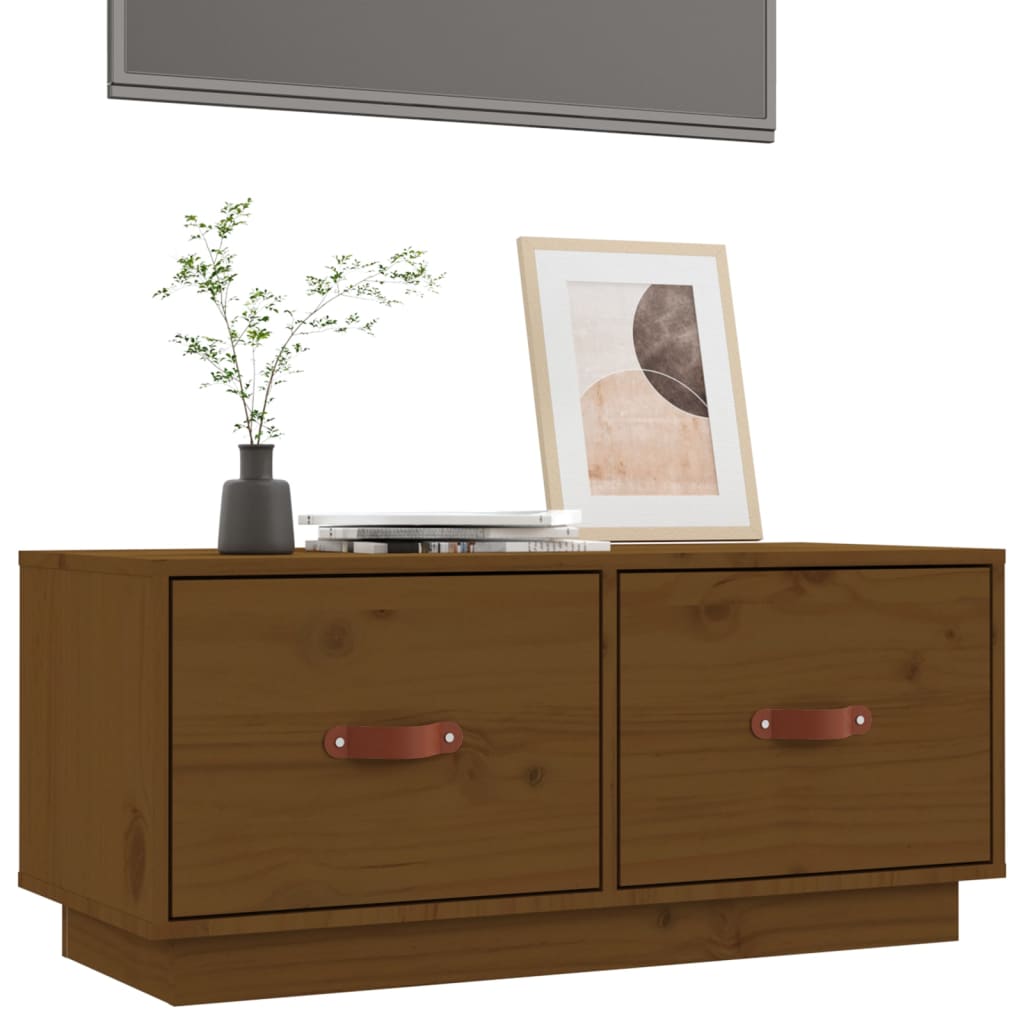 TV-taso hunajanruskea 80x34x35 cm täysi mänty - Sisustajankoti.fi