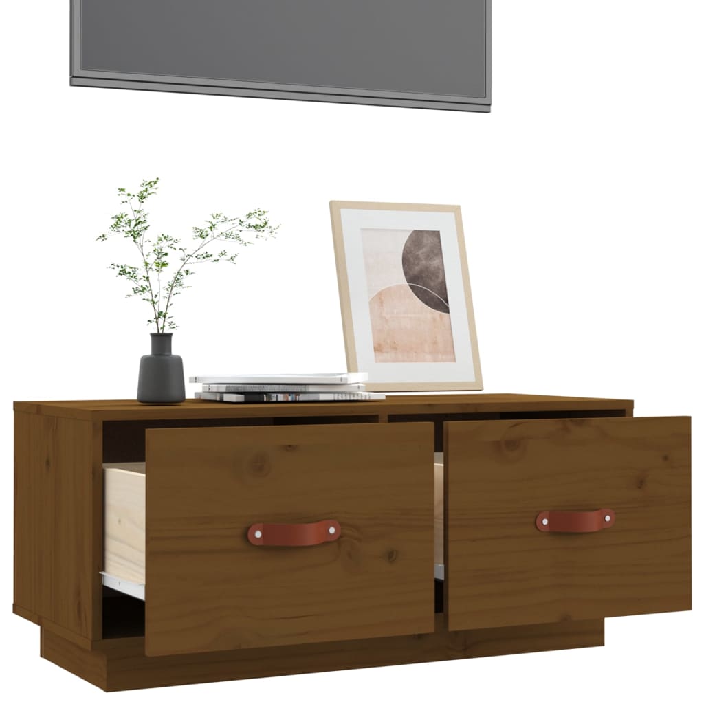 TV-taso hunajanruskea 80x34x35 cm täysi mänty - Sisustajankoti.fi