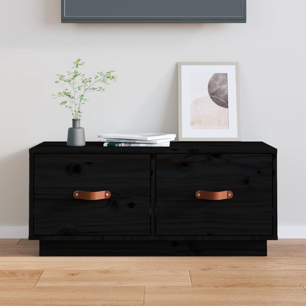 TV-taso musta 80x34x35 cm täysi mänty - Sisustajankoti.fi