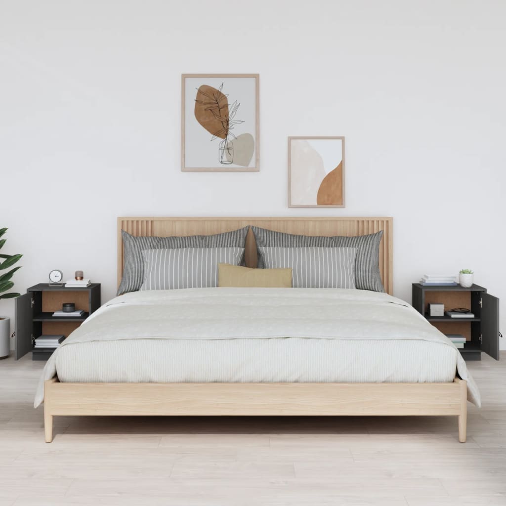 Yöpöydät 2 kpl harmaa 40x34x45 cm täysi mänty - Sisustajankoti.fi