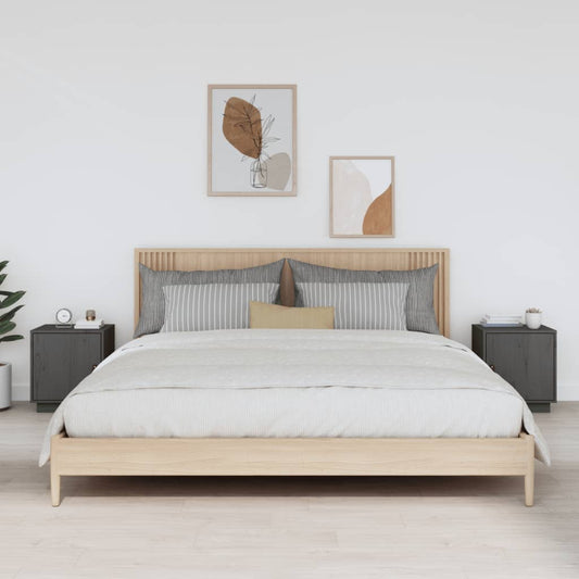 Yöpöydät 2 kpl harmaa 40x34x45 cm täysi mänty - Sisustajankoti.fi