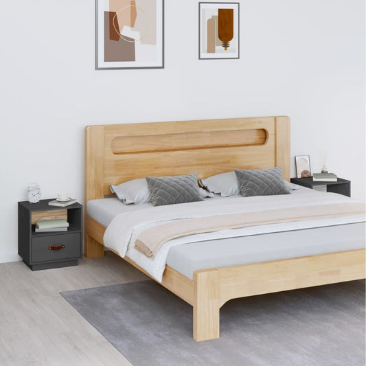 Yöpöydät 2 kpl harmaa 40x34x45 cm täysi mänty - Sisustajankoti.fi