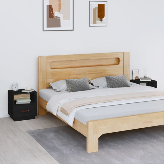 Yöpöydät 2 kpl musta 40x34x45 cm täysi mänty - Sisustajankoti.fi