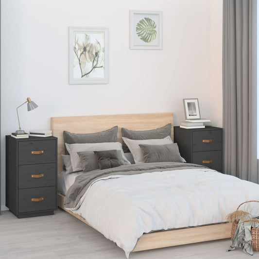 Yöpöydät 2 kpl harmaa 40x40x75 cm täysi mänty - Sisustajankoti.fi