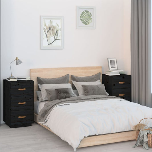 Yöpöydät 2 kpl musta 40x40x75 cm täysi mänty - Sisustajankoti.fi