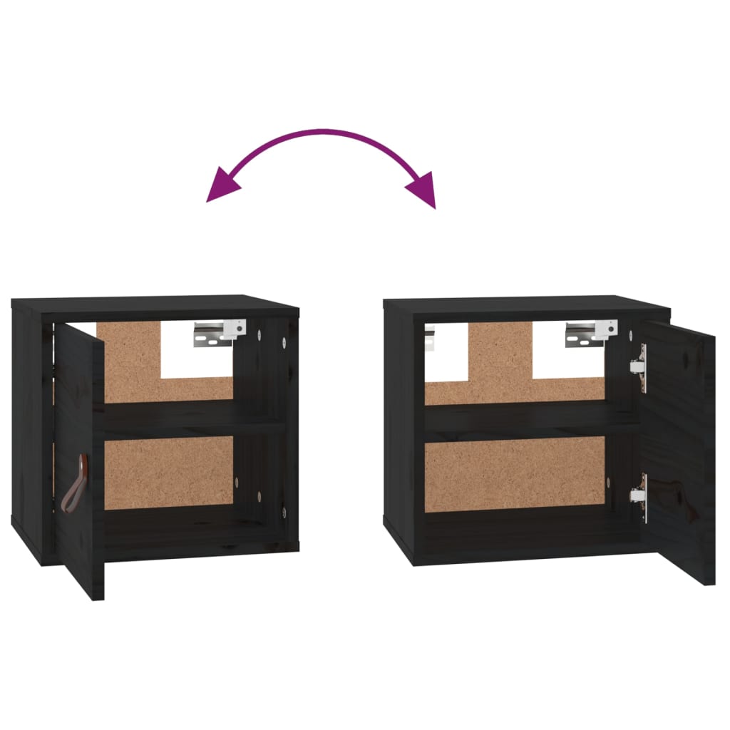 Seinäkaapit 2 kpl musta 31,5x30x30 cm täysi mänty - Sisustajankoti.fi