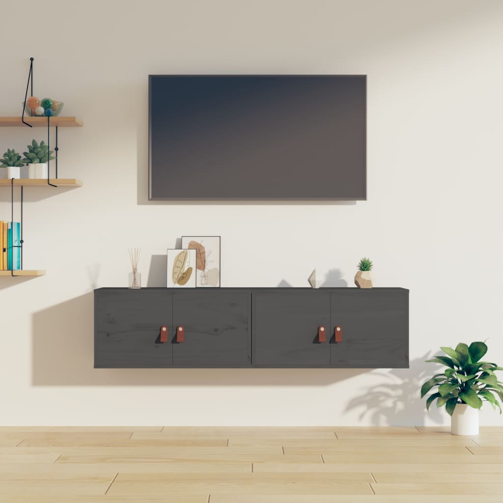 Seinäkaapit 2 kpl harmaa 60x30x30 cm täysi mänty - Sisustajankoti.fi