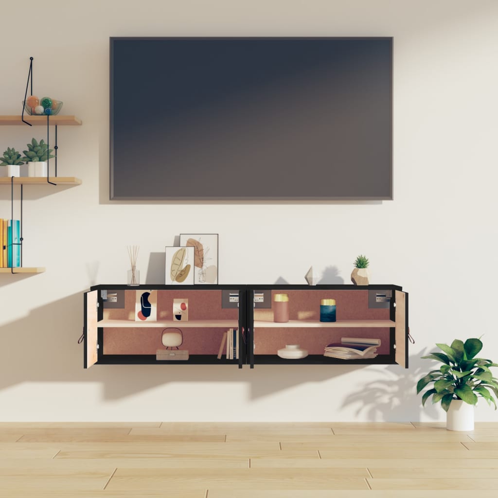 Seinäkaapit 2 kpl musta 60x30x30 cm täysi mänty - Sisustajankoti.fi