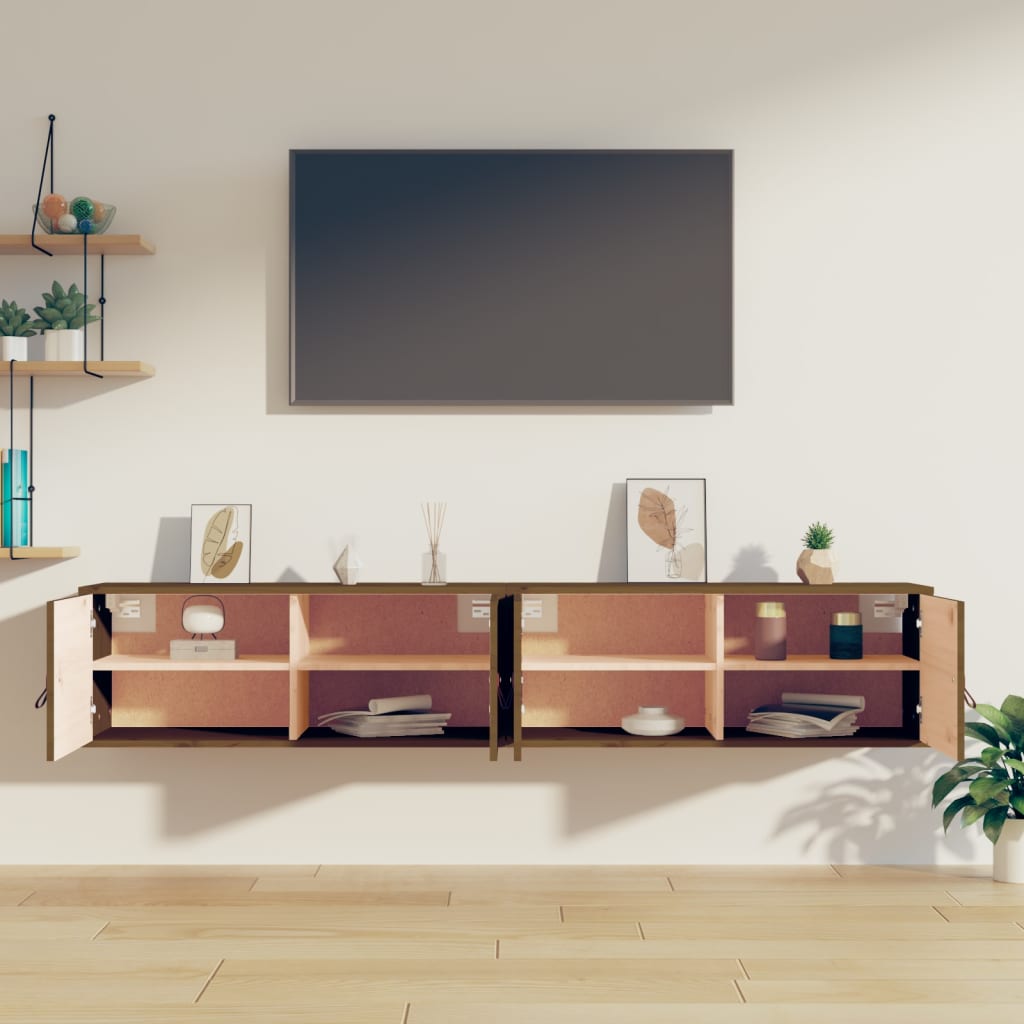 Seinäkaapit 2 kpl hunajanruskea 80x30x30 cm täysi mänty - Sisustajankoti.fi