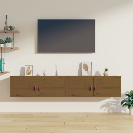 Seinäkaapit 2 kpl hunajanruskea 80x30x30 cm täysi mänty - Sisustajankoti.fi
