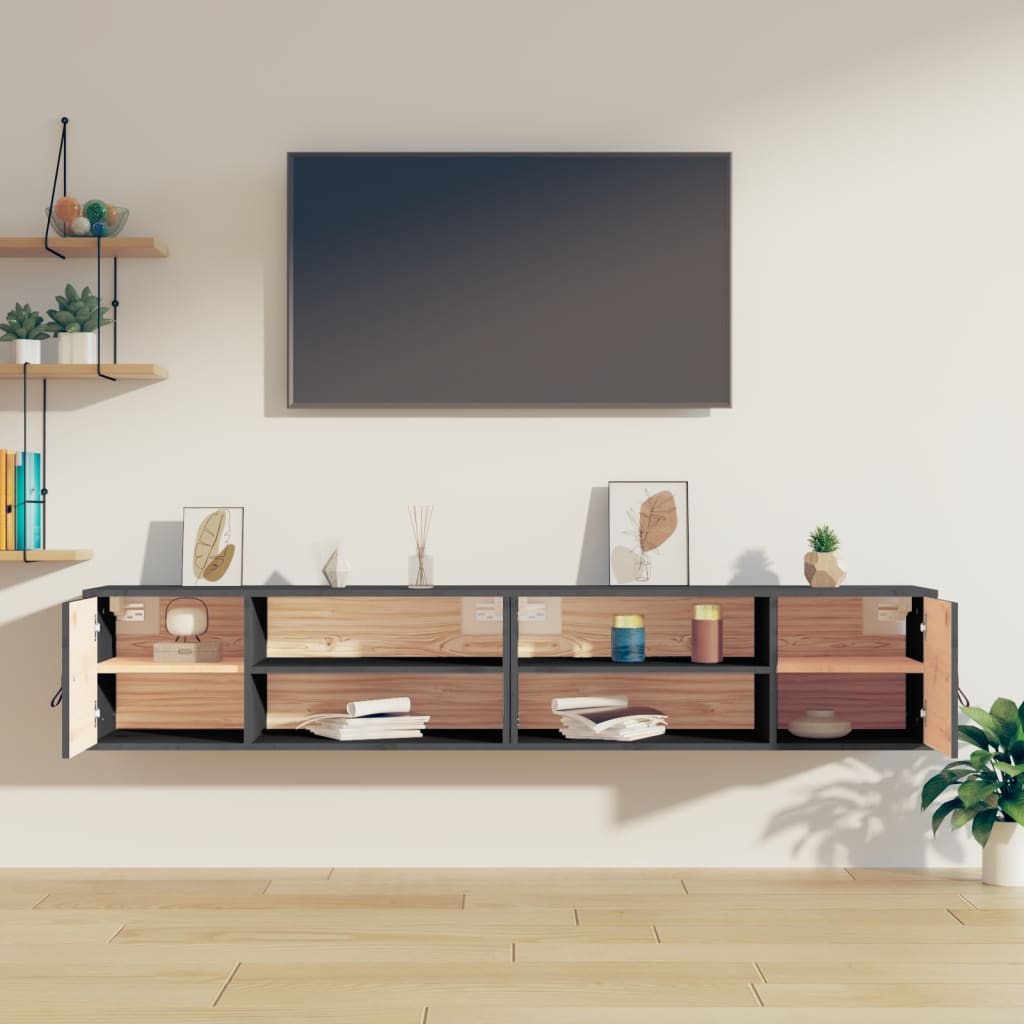 Seinäkaapit 2 kpl harmaa 80x30x30 cm täysi mänty - Sisustajankoti.fi