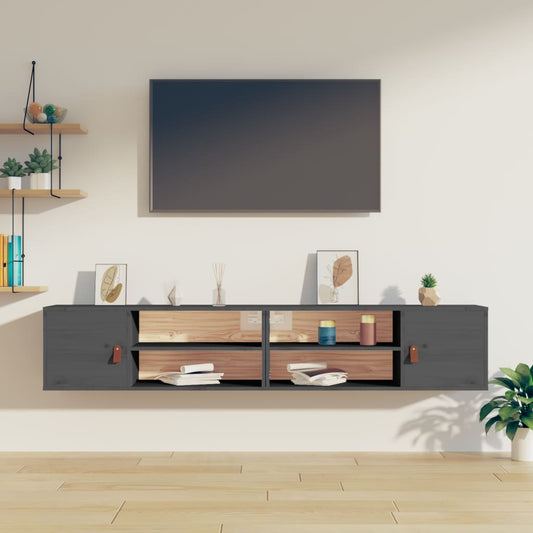 Seinäkaapit 2 kpl harmaa 80x30x30 cm täysi mänty - Sisustajankoti.fi