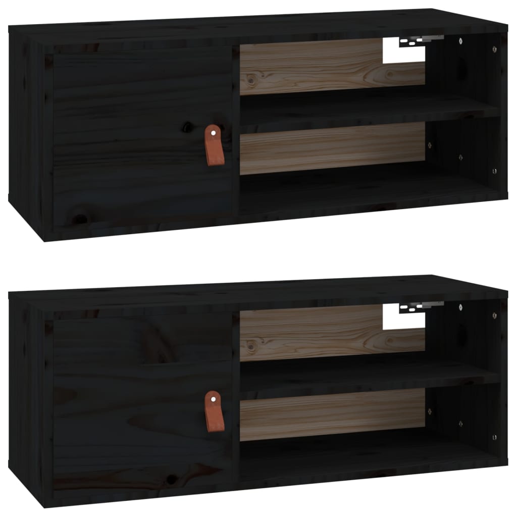 Seinäkaapit 2 kpl musta 80x30x30 cm täysi mänty - Sisustajankoti.fi