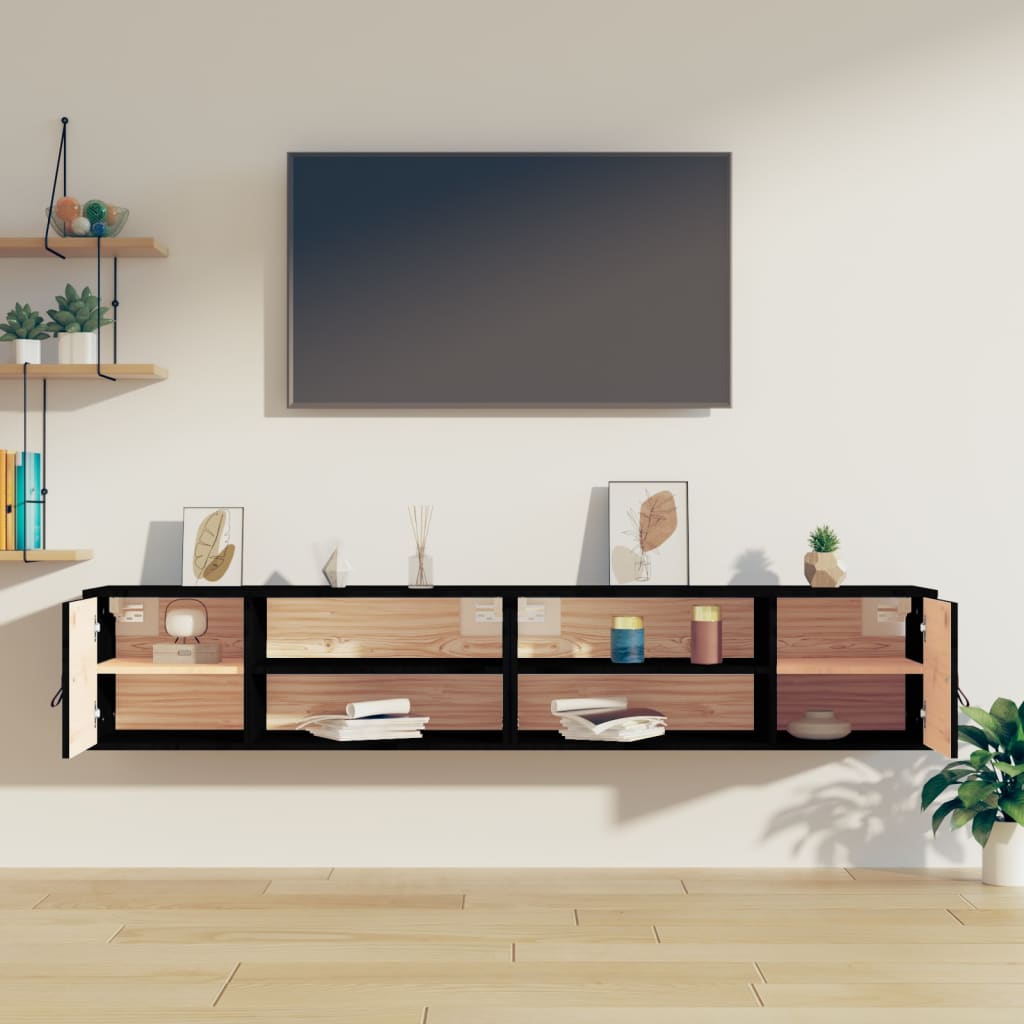 Seinäkaapit 2 kpl musta 80x30x30 cm täysi mänty - Sisustajankoti.fi