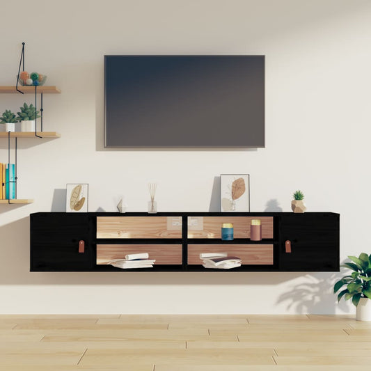 Seinäkaapit 2 kpl musta 80x30x30 cm täysi mänty - Sisustajankoti.fi
