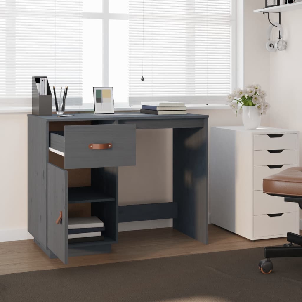 Työpöytä harmaa 95x50x75 cm täysi mänty - Sisustajankoti.fi