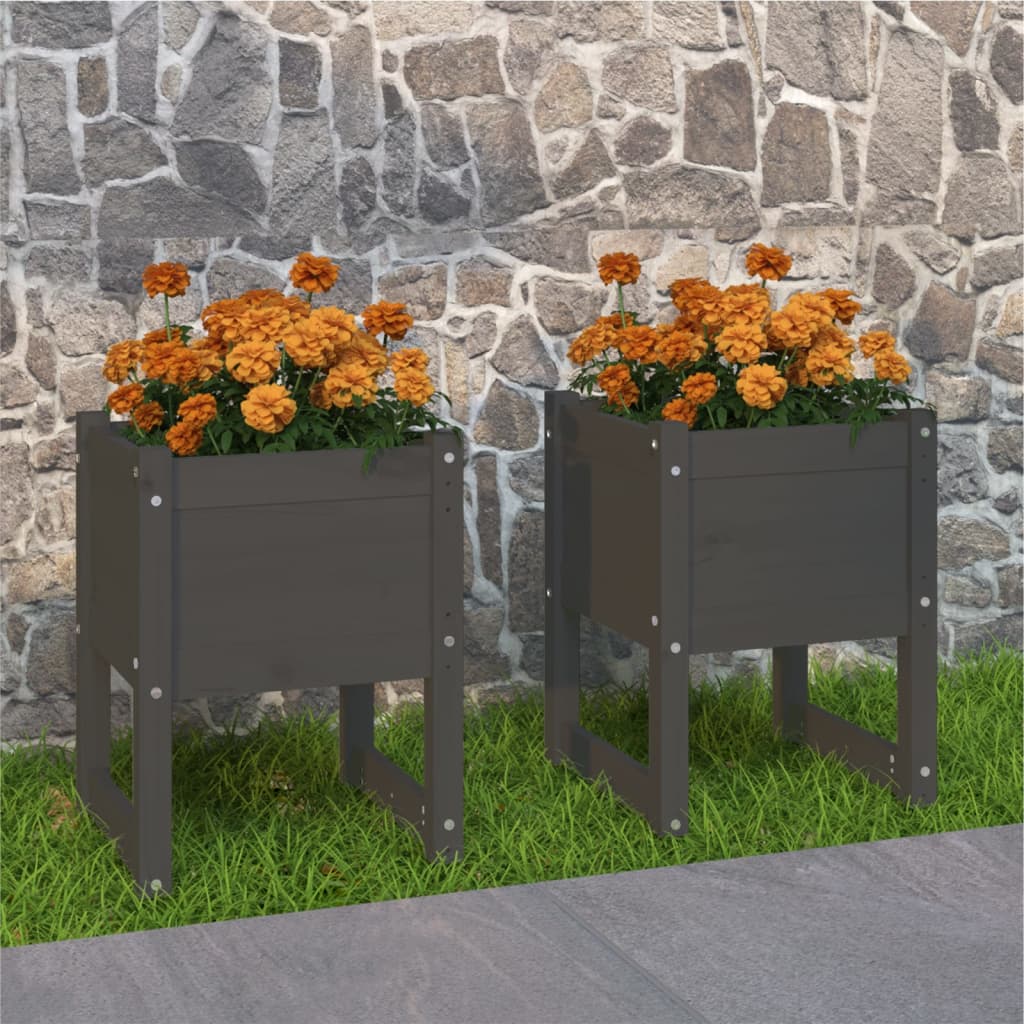 Kukkalaatikot 2 kpl harmaa 40x40x52,5 cm täysi mänty - Sisustajankoti.fi