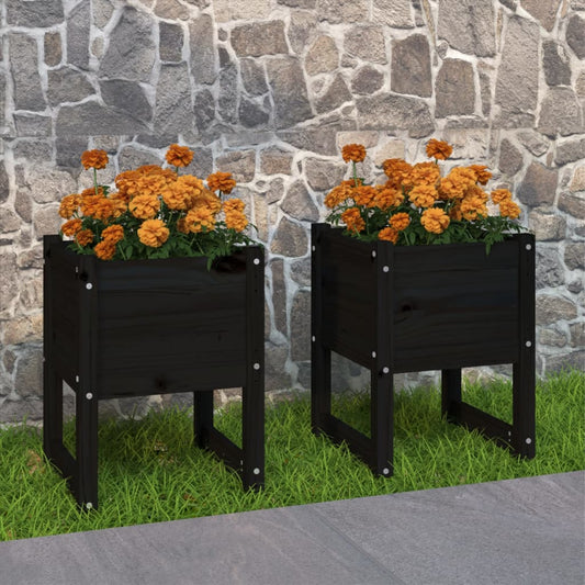Kukkalaatikot 2 kpl musta 40x40x52,5 cm täysi mänty - Sisustajankoti.fi