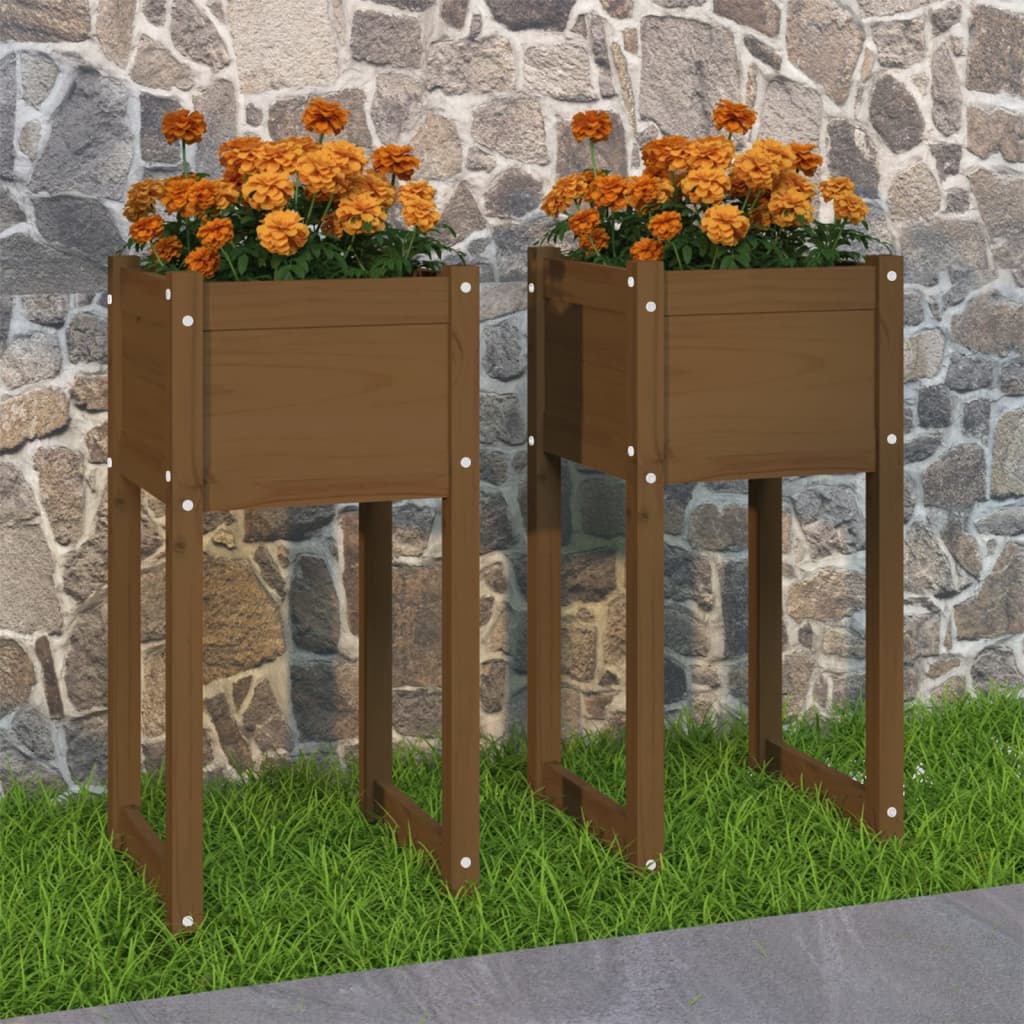 Kukkalaatikot 2 kpl hunajanruskea 40x40x81 cm täysi mänty - Sisustajankoti.fi