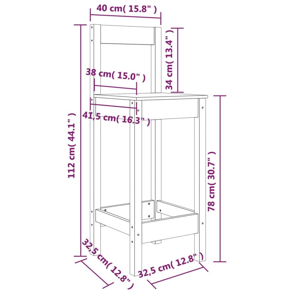 Baarituolit 2 kpl musta 40x41,5x112 cm täysi mänty - Sisustajankoti.fi