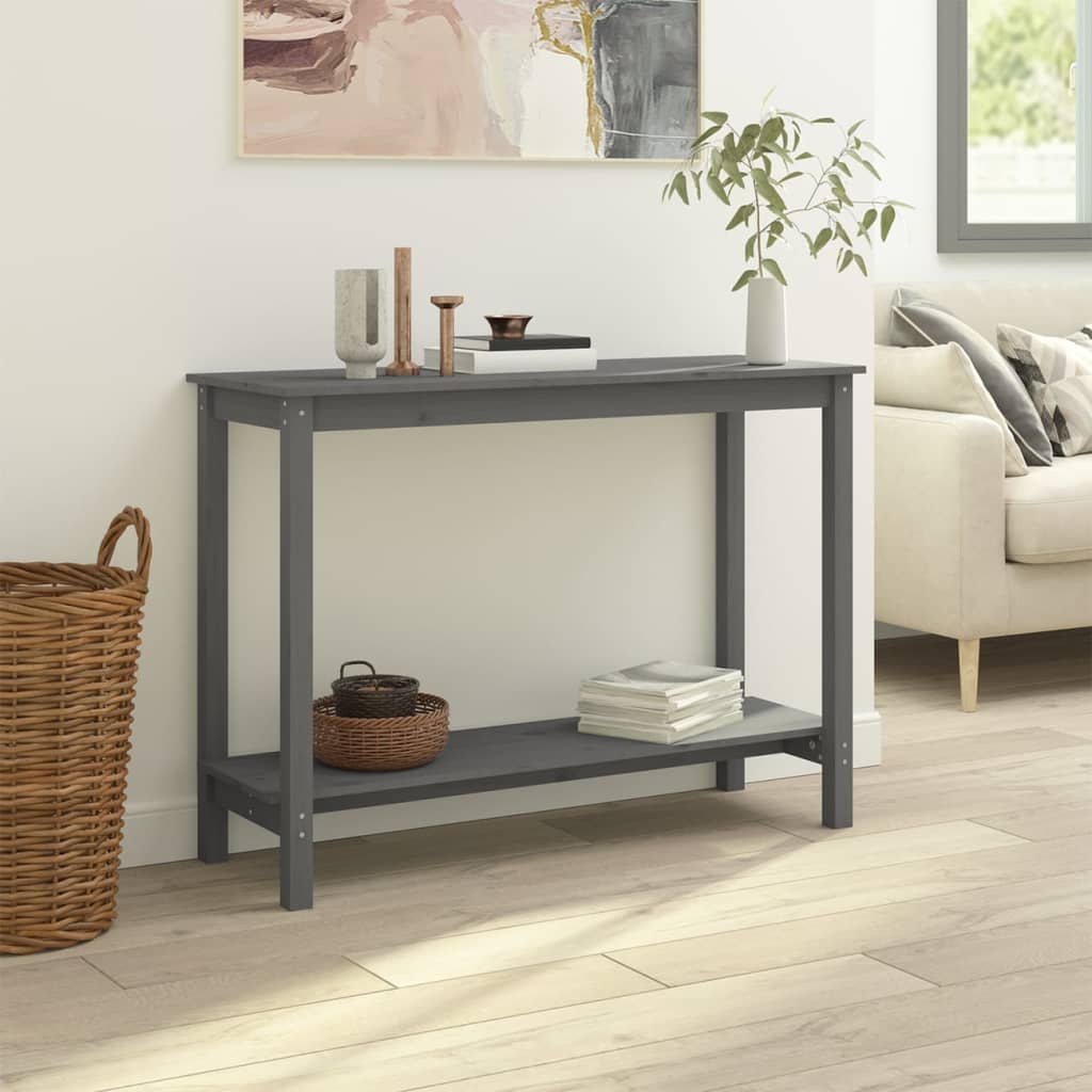 Konsolipöytä harmaa 110x40x80 cm täysi mänty - Sisustajankoti.fi