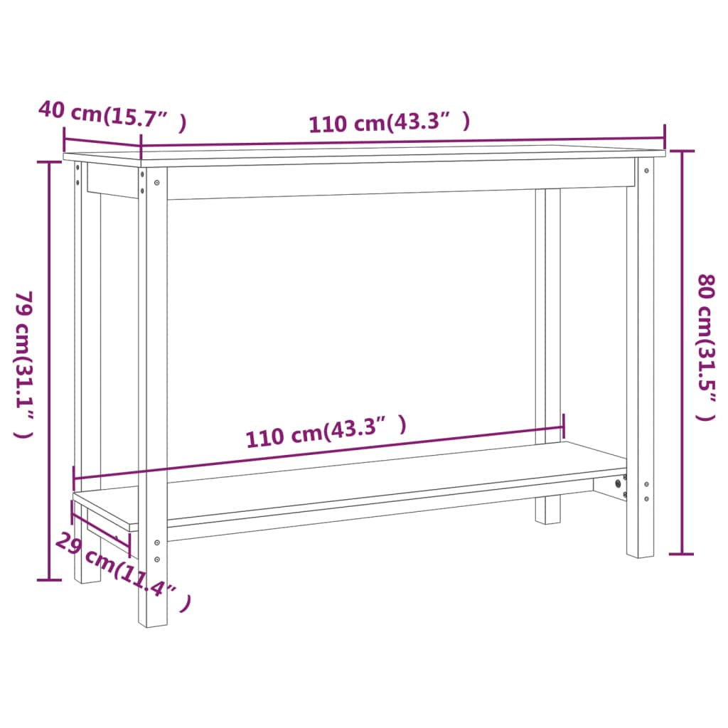 Konsolipöytä harmaa 110x40x80 cm täysi mänty - Sisustajankoti.fi