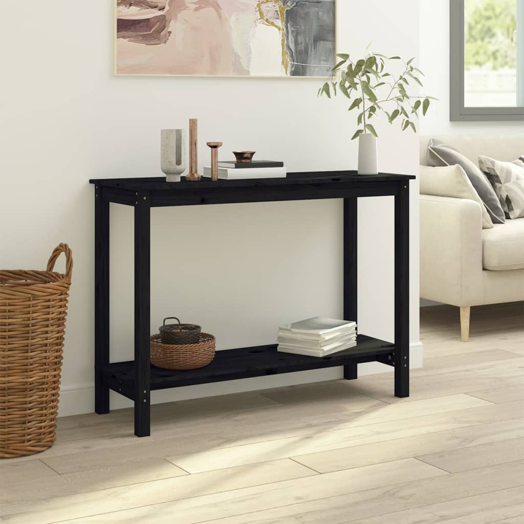 Konsolipöytä musta 110x40x80 cm täysi mänty - Sisustajankoti.fi