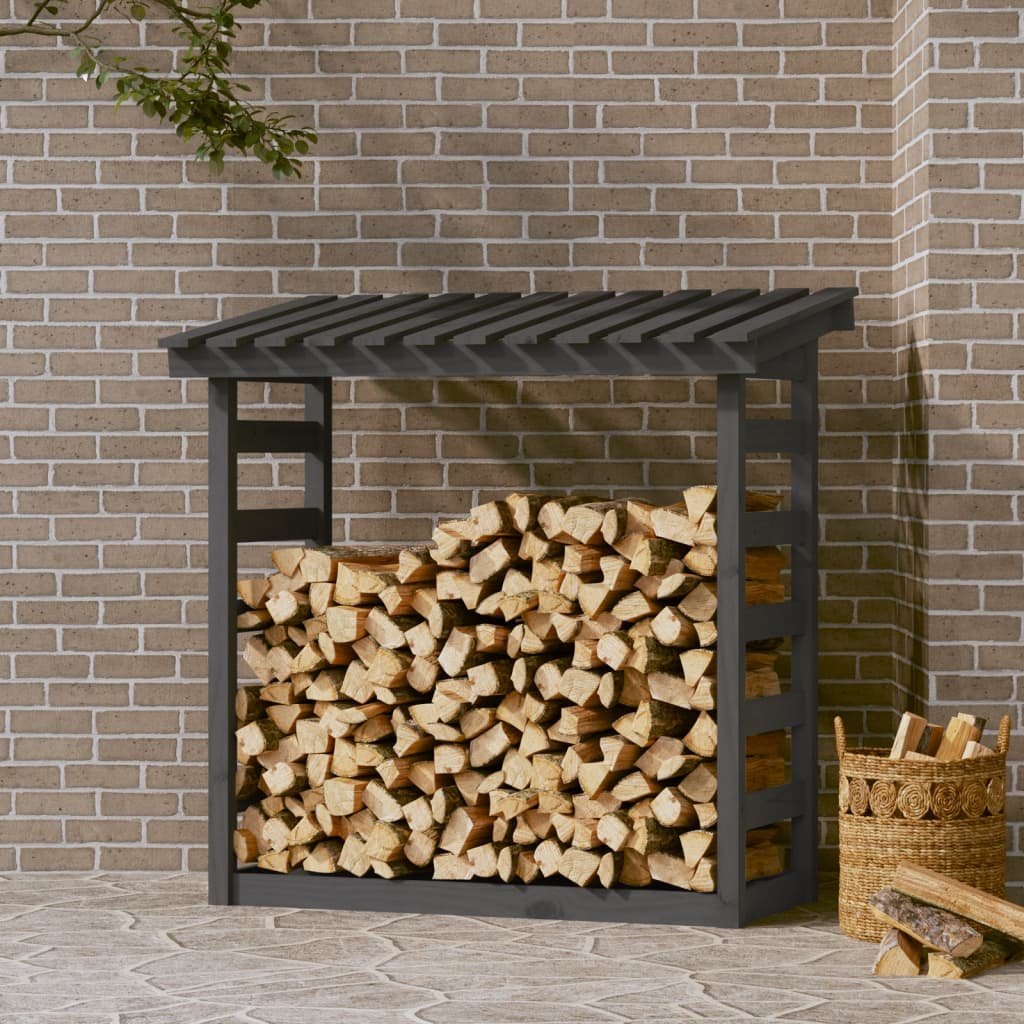 Polttopuuteline harmaa 108x64,5x110 cm täysi mänty - Sisustajankoti.fi