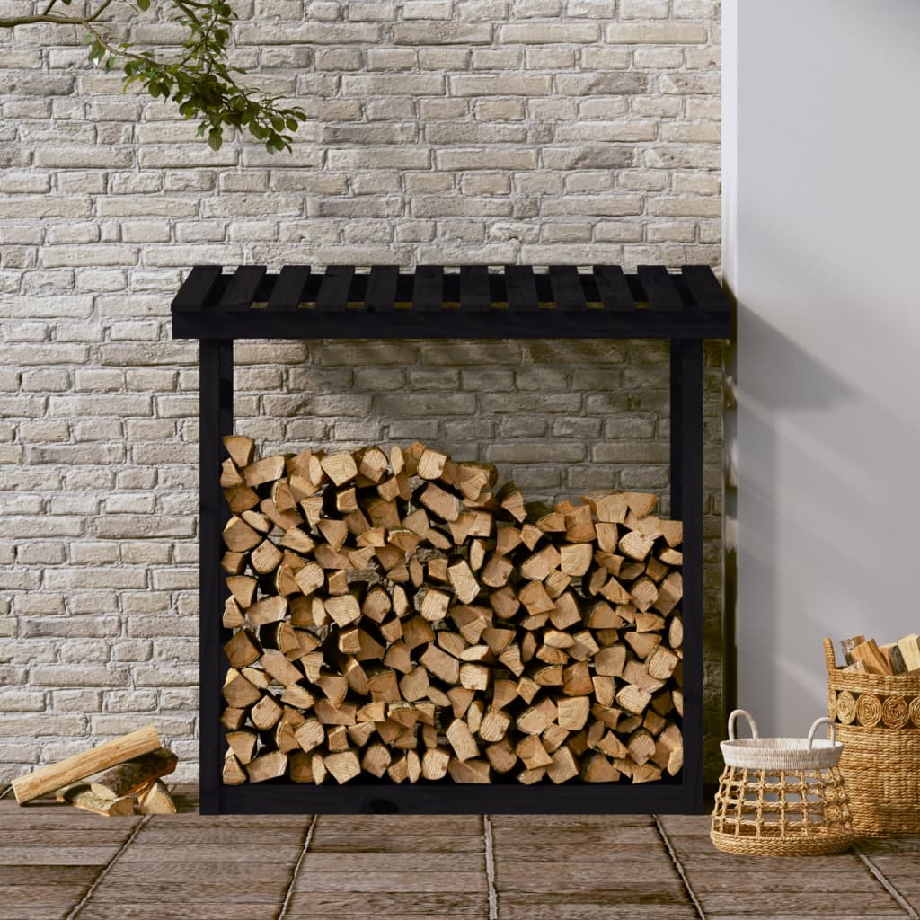Polttopuuteline musta 108x64,5x110 cm täysi mänty - Sisustajankoti.fi