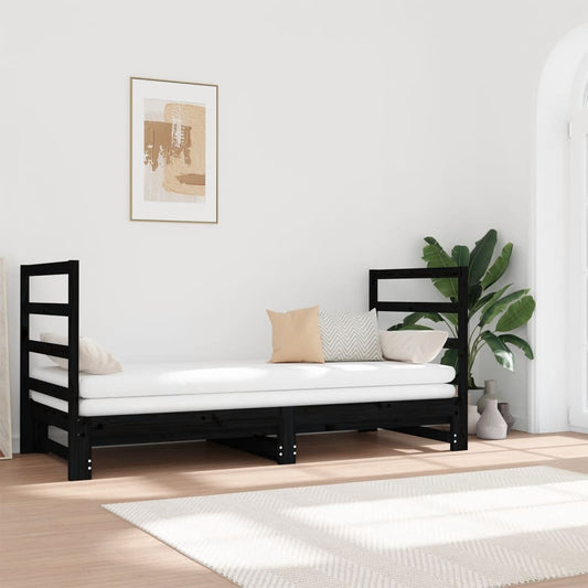 Sohvasänky ulosvedettävä musta 2x (90x190) cm täysi mänty - Sisustajankoti.fi