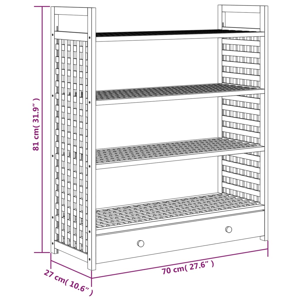 Kenkätelineet laatikolla 70x27x81 cm täysi pähkinäpuu - Sisustajankoti.fi