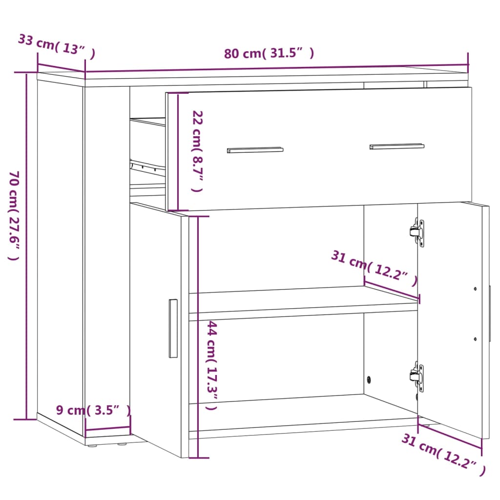 Senkki musta 80x33x70 cm tekninen puu - Sisustajankoti.fi