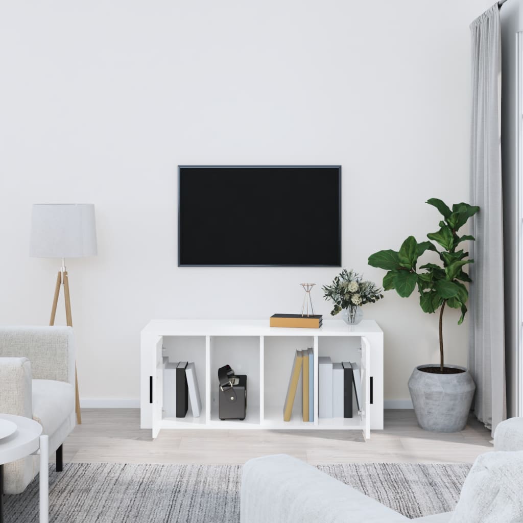 TV-taso korkeakiilto valkoinen 100x35x40 cm tekninen puu - Sisustajankoti.fi