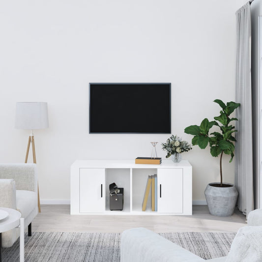 TV-taso korkeakiilto valkoinen 100x35x40 cm tekninen puu - Sisustajankoti.fi